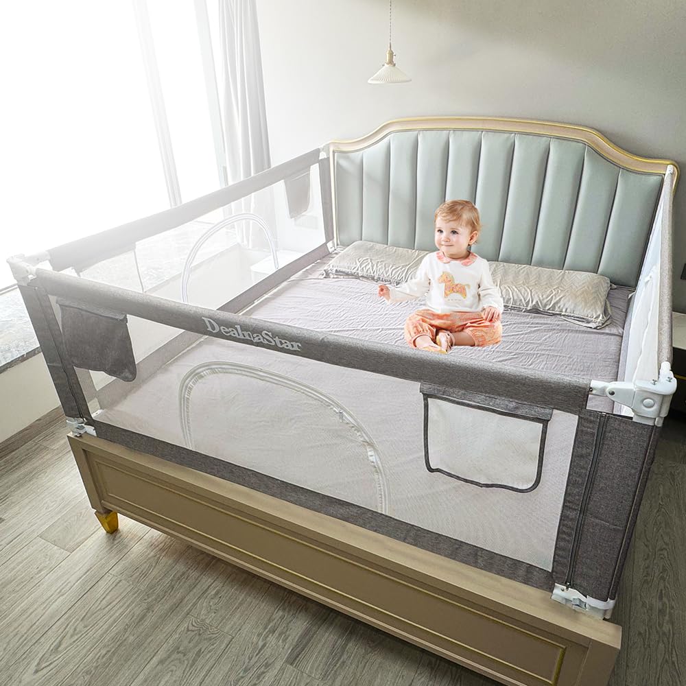 DEALNASTAR Bed Rail for Toddlers and Kids, 80" Adjustable Safety Bed Guard with 28 Height Gears,Universal Bedside Rail Fit Twin/Full/Queen/King/Cal King Mattresses