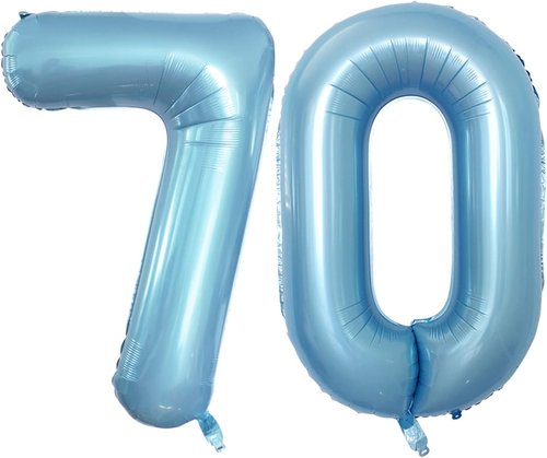 GOER 70th Birthday Balloons - 42 Inch Jumbo Light Blue Foil Helium Decorations for Anniversary