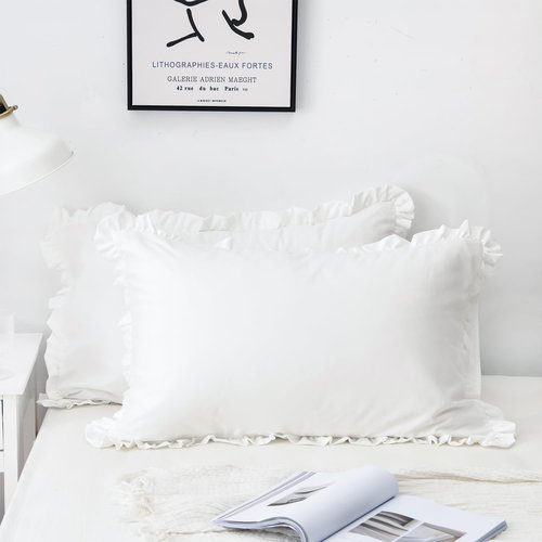 SnugLoom White Pillow Shams Standard Size Set of 2 (20 x 26), Ruffle Pillow Case Covers-100% Brushed Microfiber Super Cozy and Soft, Wrinkle-Free, Fade-Resistant Stain-Resistant Envelope Closure