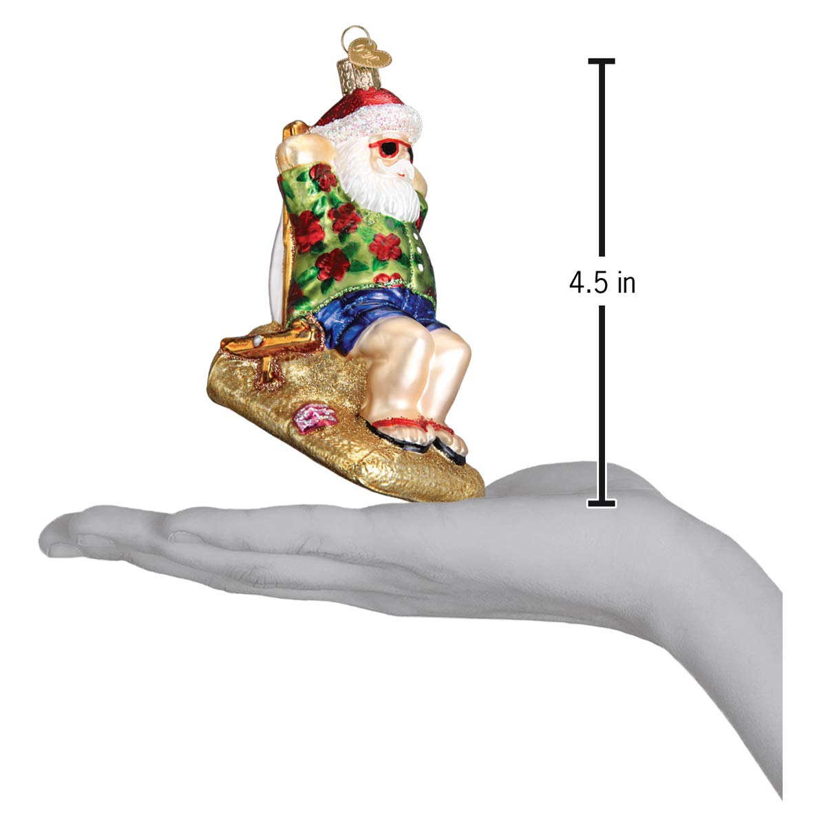 Old World Christmas Sunning Santa Glass Blown Ornament for Christmas Tree, Handcrafted Holiday Decoration, Santa Collection