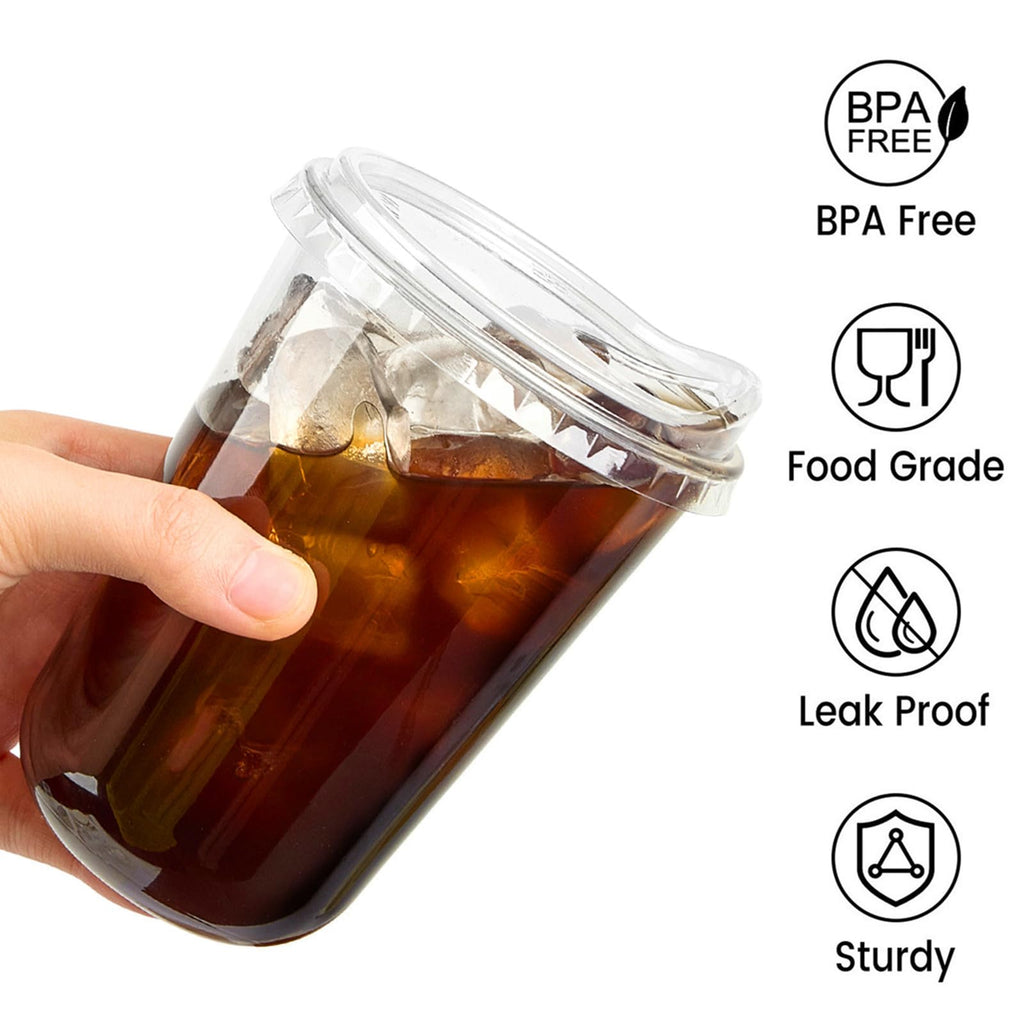 Jycnolm Round Bottom Clear Plastic Cups with Sip Lids, 100 Sets, 16 Oz Disposable Iced Coffee Cups with Strawless Lids To Go Cold Drink Cups for Smoothies, Juices, Party Catering