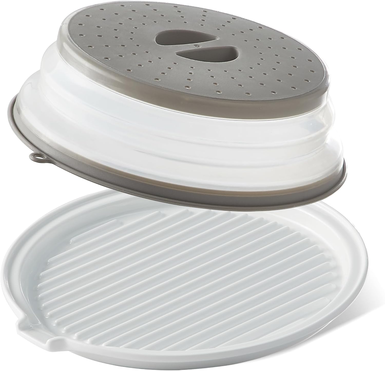 ONEMORE Microwave Bacon Tray - Ceramic Cooker for Crispy Bacon | 11-Inch Round Dish, White
