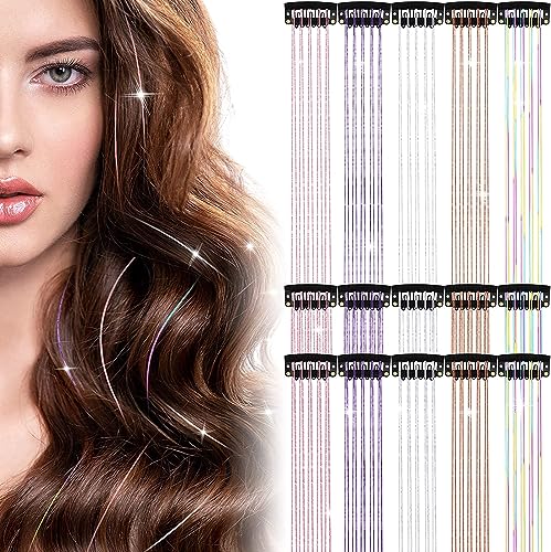 Clip-In Hair Tinsel Extensions 20.5 Inch Champagne Fairy Hair Glitter Kit