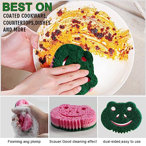 SmilePowo Dual-Sided Scrub Sponges - 12 Pack Multi-Functional Frog Sponges