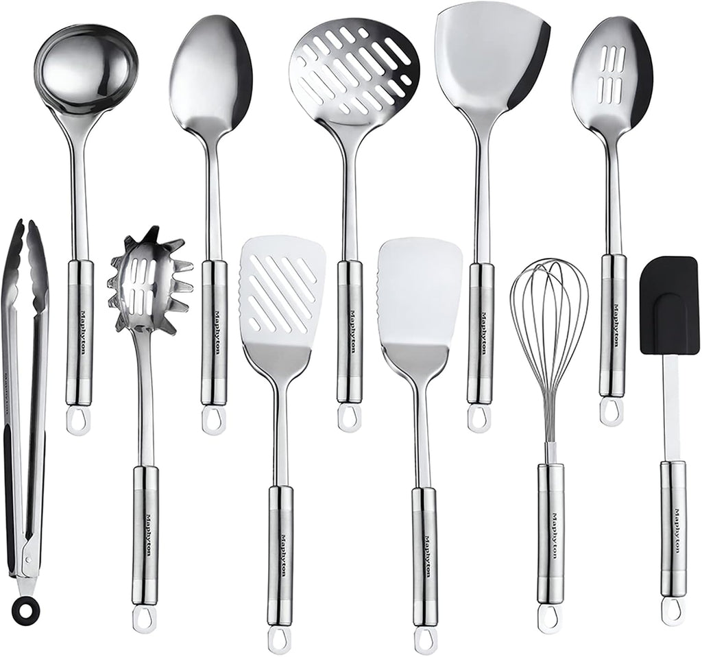 Skiennix 11-Piece Stainless Steel Cooking Utensil Set - Nonstick Kitchen Gadgets & Spatula