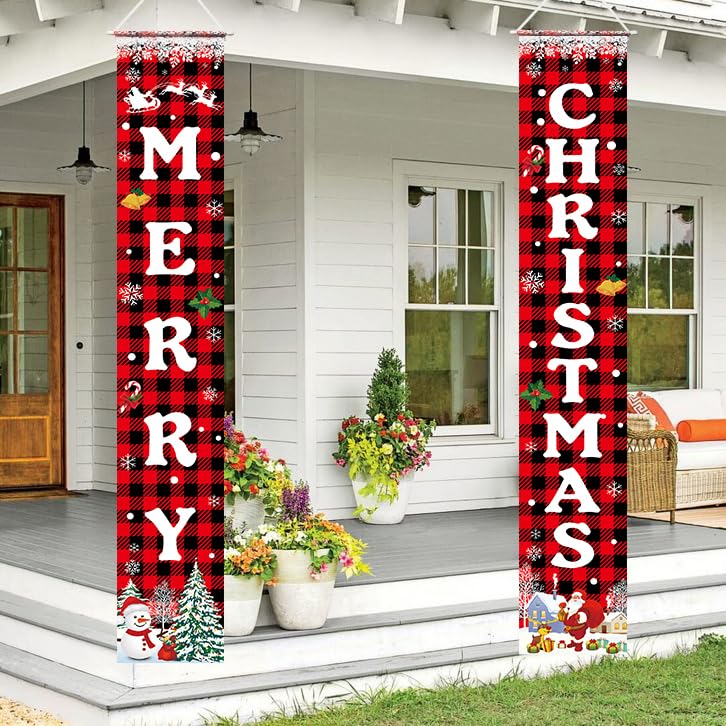 Christmas Decorations Banner - Merry Christmas Porch Door Sign 72x12 Inches