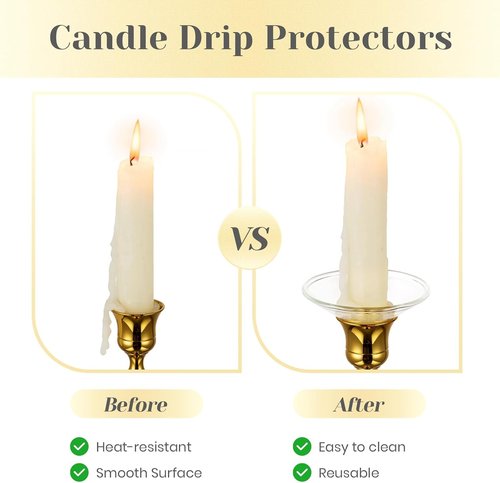 Hewory Glass Bobeches - 3 PCS Candle Drip Protectors for Taper Holders | Clear Round Design
