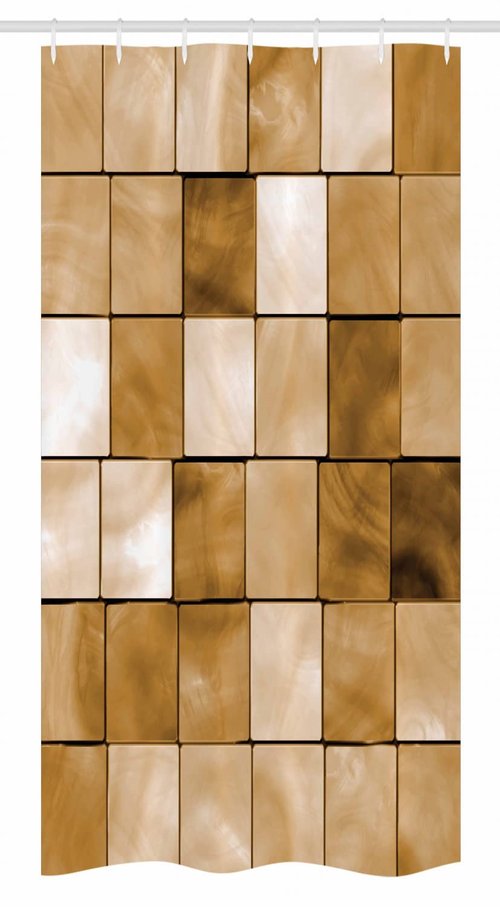 Ambesonne Beige Stall Shower Curtain, Faded Tiles Wood Cubes Squares Geometric Inspired Modern Simple Urban Boho Artwork Print, Fabric Bathroom Decor Set with Hooks, 36" W x 72" L, Brown