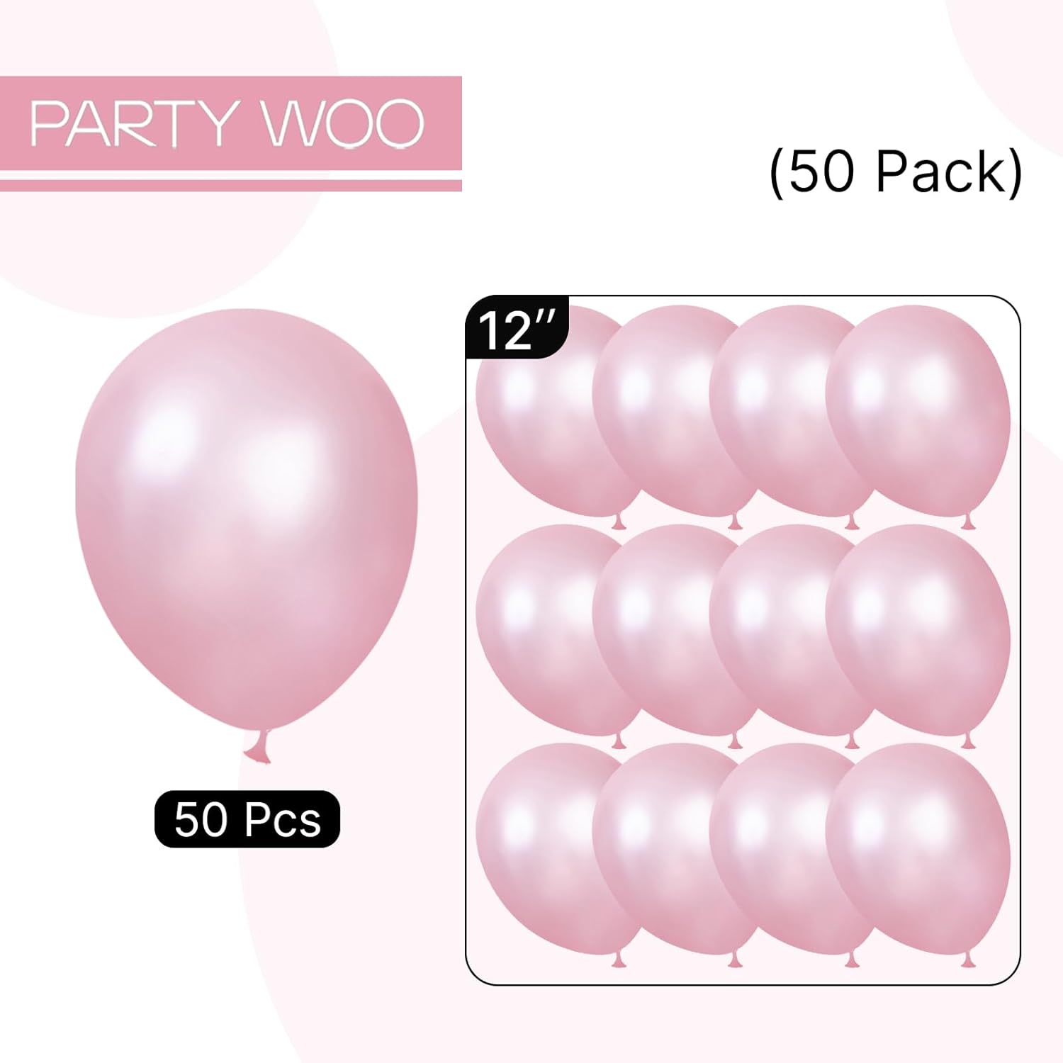 PartyWoo Pearl Pink Balloons - 50 Pcs 12 Inch Light Pastel Latex Helium Balloons for Celebrations