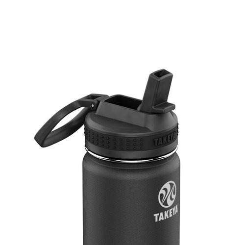 Takeya Actives Water Bottle with Straw Lid - Durable & Easy-Care Water Bottle with Stainless Steel Insulation - BPA-Free Lid with Carry Handle & Straw - Dishwasher-Safe - 24 oz, Onyx