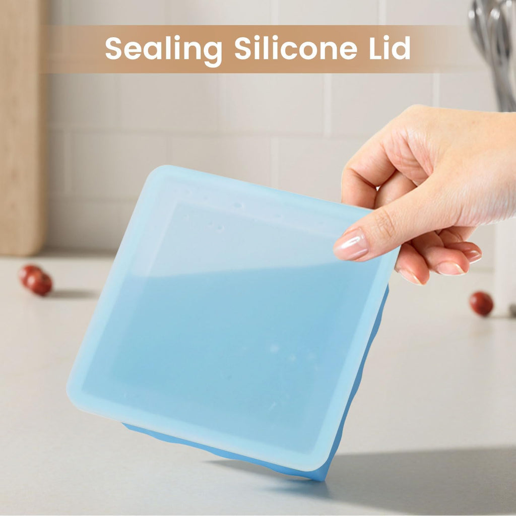 Skiennix Silicone Freezer Tray - 2-Cup Meal Prep Ice Cube Trays with Lid | 4-Pack for Soup Storage