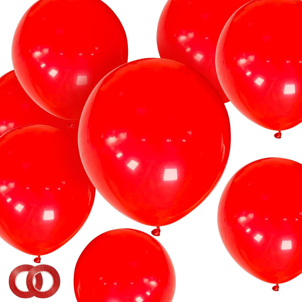 ASIYUHY Red Balloons - 12 Inch Thick Latex Helium Balloons with Ribbons | Perfect for Christmas, Valentine's, Birthdays & Baby Showers