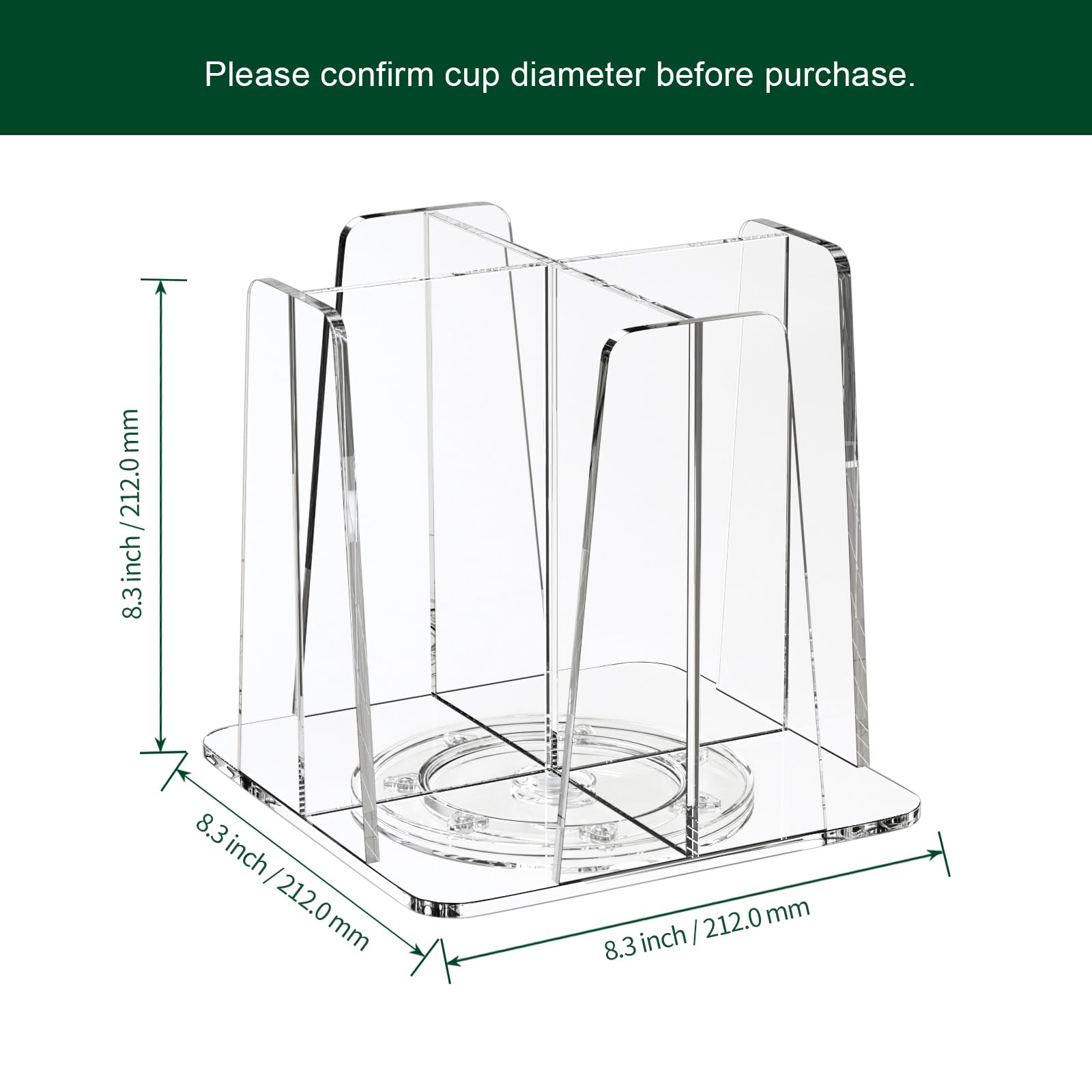 HOUSEDOMO Coffee Cup Organizer for Countertop - Rotating Plastic Cup Holder 4 Compartments Clear Acrylic Cup and Lid Holder for Coffee Bar Restaurant Breakroom Disposable Paper Coffee Cup Dispenser