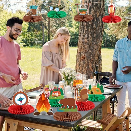 Camping Honeycomb Centerpieces - 12PCS Adventure Party Decorations