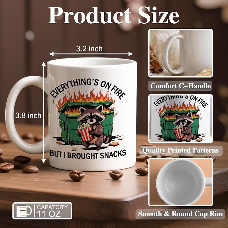 Everything's On Fire Ceramic Mug 11oz - Green & Brown Gift for Women Men
