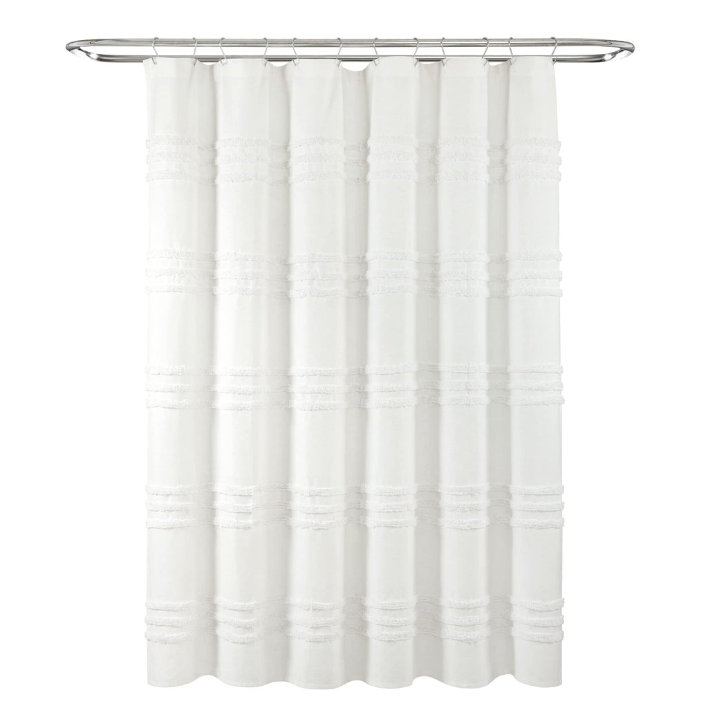 Lush Decor Boho Kendra Tufted Yarn Dyed Cotton Blend Shower Curtain Single 72" W x 72" L White - White Shower Curtains for Bathroom - Bathroom Curtain