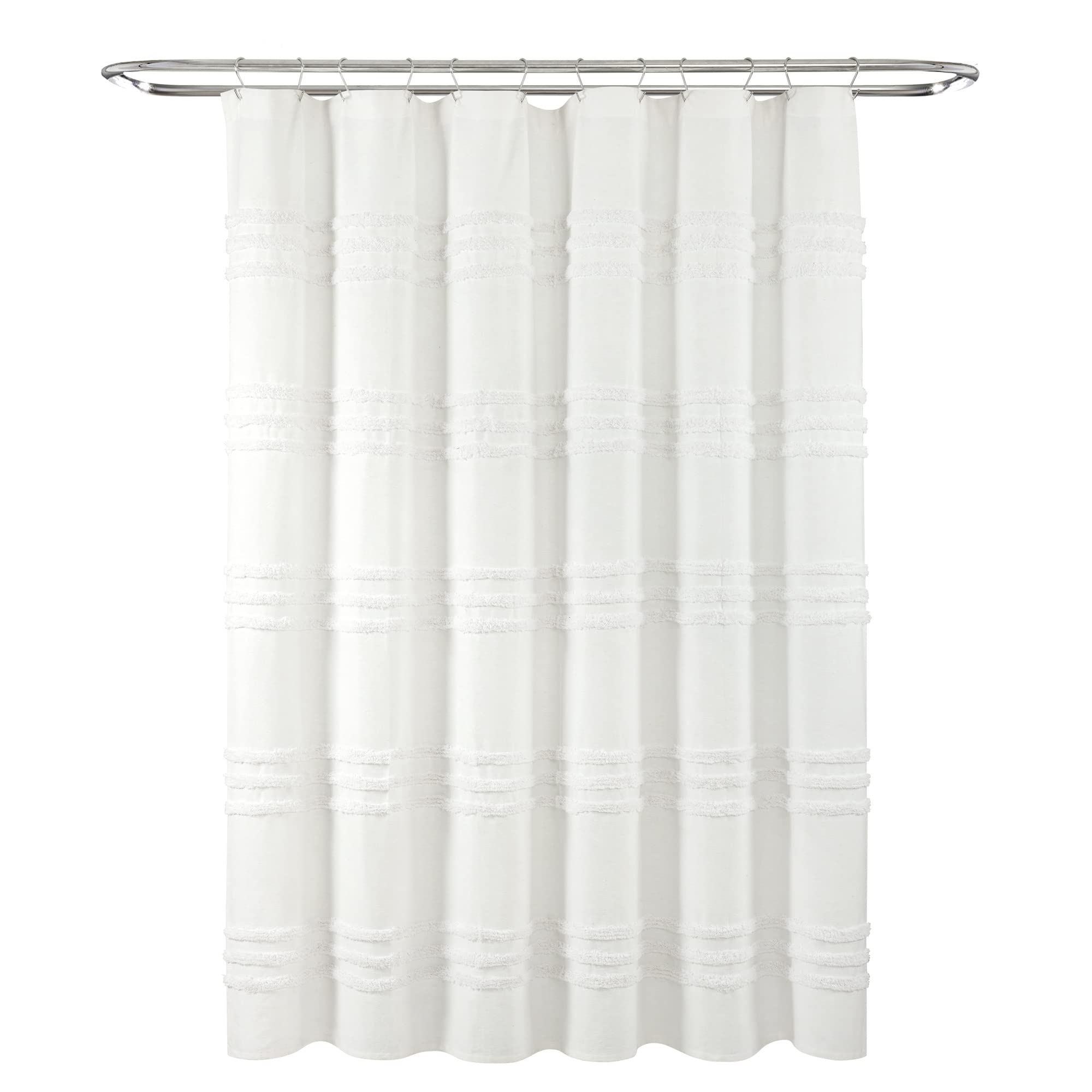 Lush Decor Boho Kendra Tufted Yarn Dyed Cotton Blend Shower Curtain Single 72" W x 72" L White - White Shower Curtains for Bathroom - Bathroom Curtain