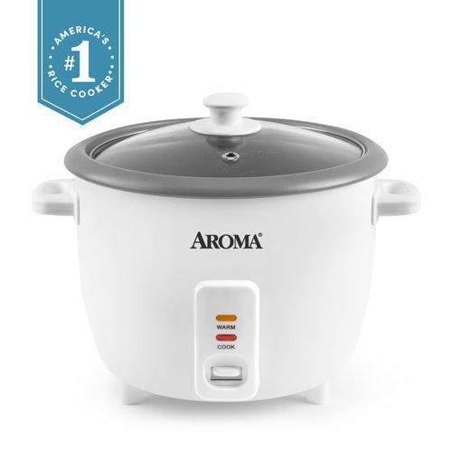 AROMA® Rice Cooker, 8-Cup (Uncooked) / 16-Cup (Cooked), Pot-Style Rice Cooker and Soup Warmer with One-Touch Control, 4 Qt, White, ARC-368NG