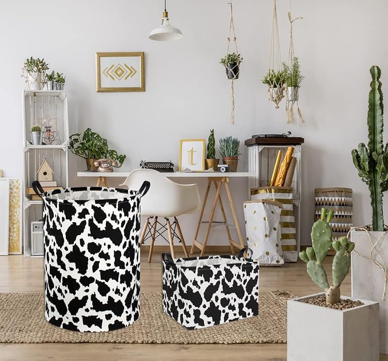 Cow Print Storage Basket - Cute Canvas Organizer Bin for Home