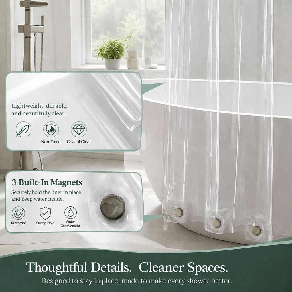 EHZNZIE Crystal Clear Heavy Duty Shower Curtain Liner 72x72, PEVA Waterproof Bath Curtain, No Chemical Smell, 3 Weighted Magnets, Durable with Rustproof Metal Grommets