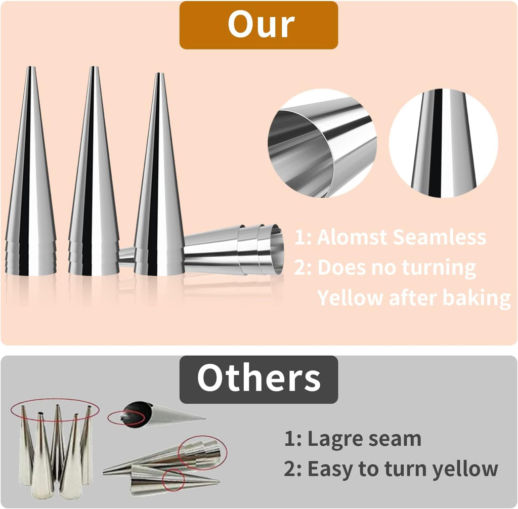 Tinfol 20 Pack Cream Horn Molds - 4.7 Inch Stainless Steel Baking Cones for Cannoli & Ice Cream