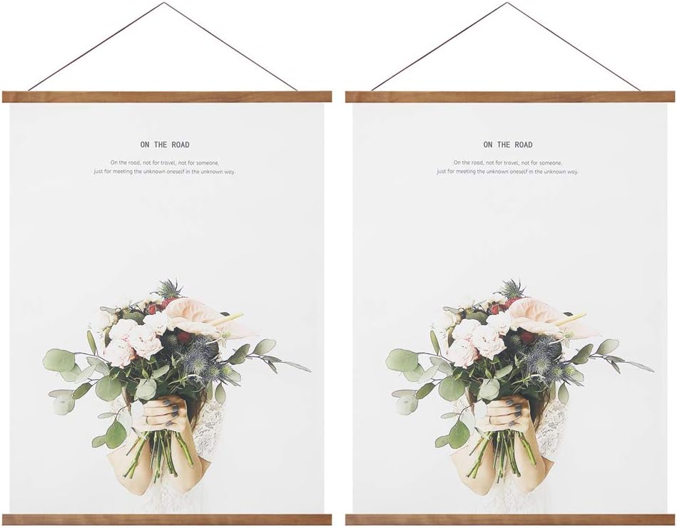 Miaowater Magnetic Wooden Poster Frames - 2 Pack for 14x20, 14x22, 14x24 Art Prints | Light Teak Finish