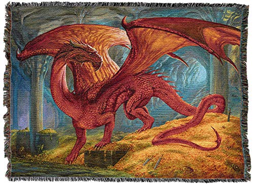 Kwint Xent Dragon Blanket - Cotton Woven Tapestry Throw Made in USA, 72x54 - Fantasy Wall Art