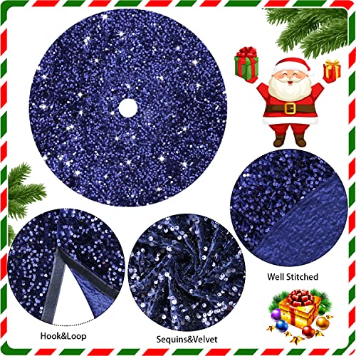 Navy Blue Christmas Tree Skirt 36 Inch Sequin Velvet Holiday Decor - Variation of Navy Blue / 36 Inch