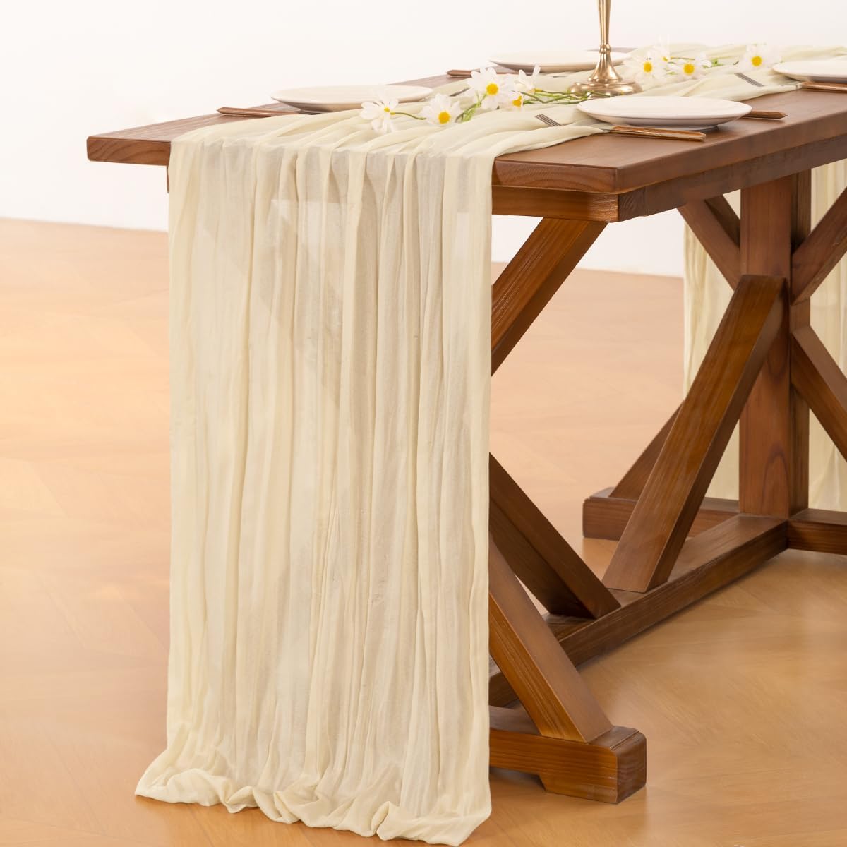 Socomi Beige Table Runner - 14FT Cheesecloth for Boho Rustic Wedding & Party Decor