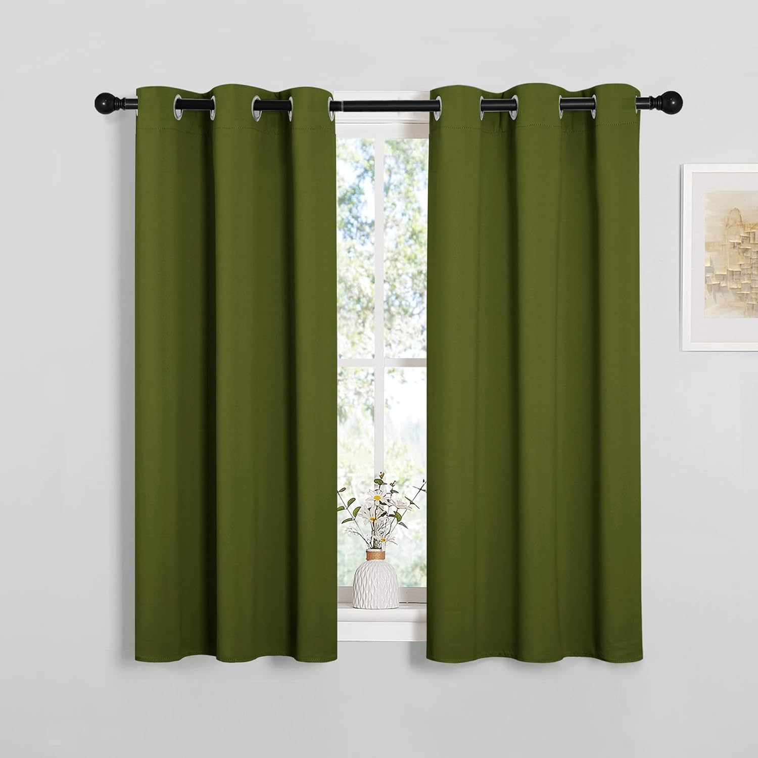 NICETOWN Blackout Curtain Panels - Thermal Insulated Holiday Draperies | Olive Green, 34x45 Inches (One Pair)