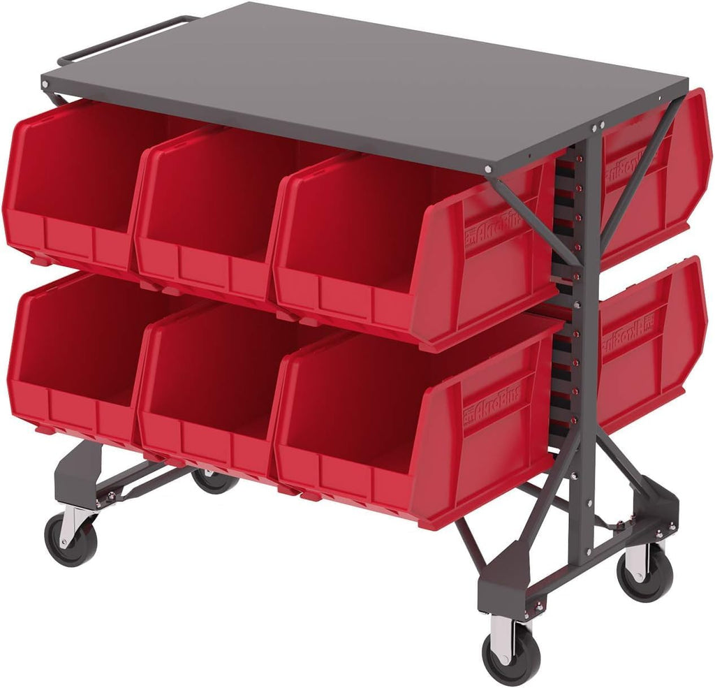 Akro-Mils Plastic Storage Bins - Space-Saving Stackable Organizers for Garage & Pantry | 18" x 11" x 10", Red, 6-Pack