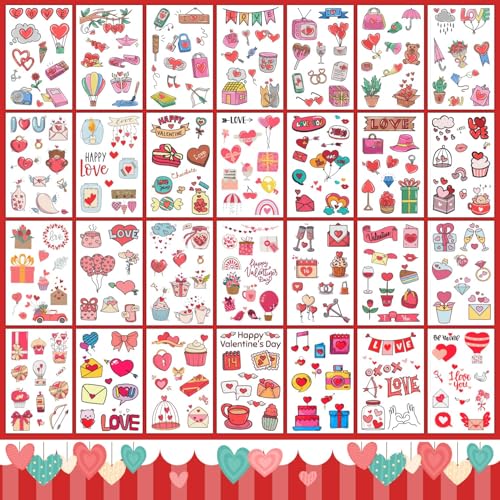 Partywind 56 Sheets Kids Valentine's Day Temporary Tattoos