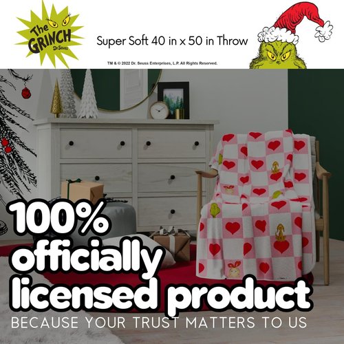 Grinch Checkered Heart Bedding Super Soft Silk Touch Throw, 40 in x 50 in, Valentine's Day Gift (Officially Licensed Product) by Franco Collectibles