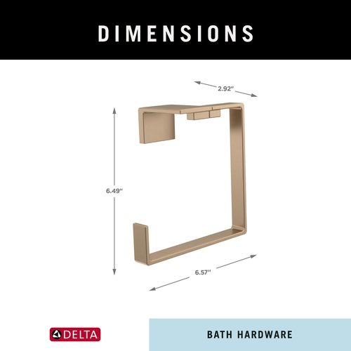 Delta Hand Towel Holder | Square Champagne Bronze Ring for Hanging Towels in Kitchen, Bathroom | Vero Accessories