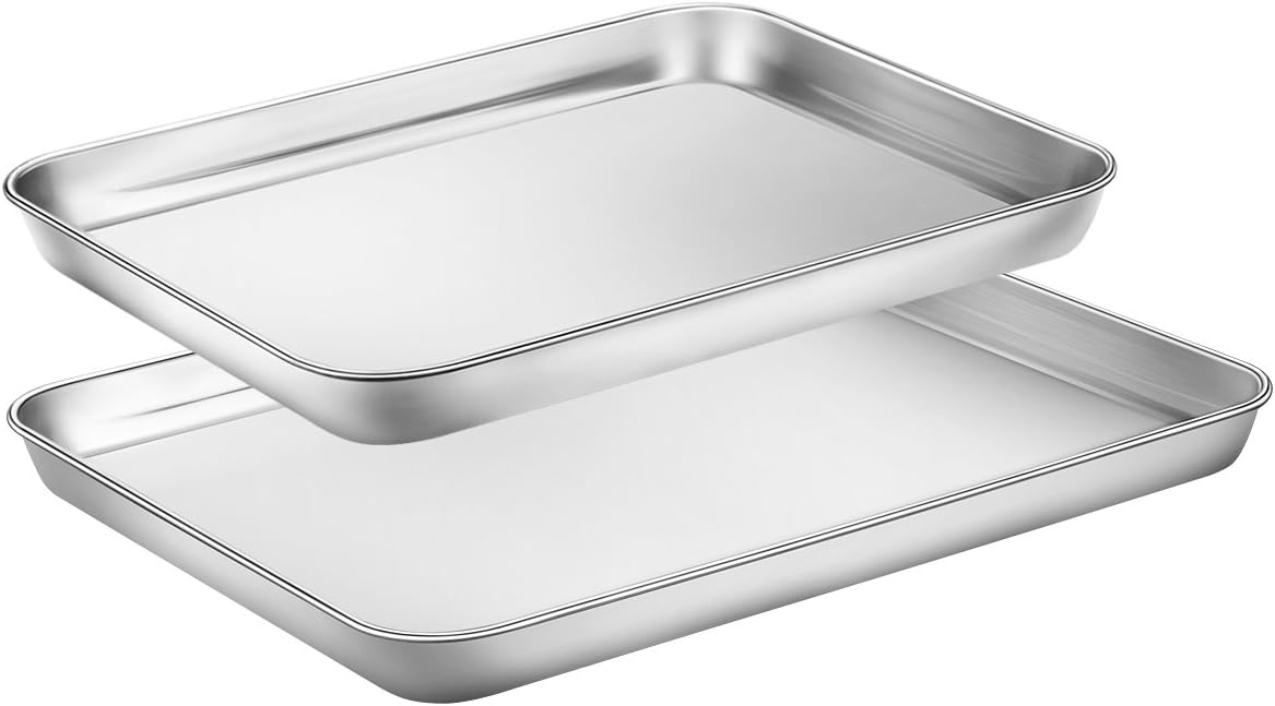 Skiennix Stainless Steel Cookie Sheets - Set of 2 Baking Pans | Dishwasher Safe, Rust Resistant, 10/12 Inch