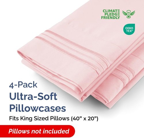 King Pillow Cases by [Brand Name] - Ultra Soft Hotel Quality Covers | Wrinkle-Free & Fade Resistant - 4 Piece Set in Baby Pink