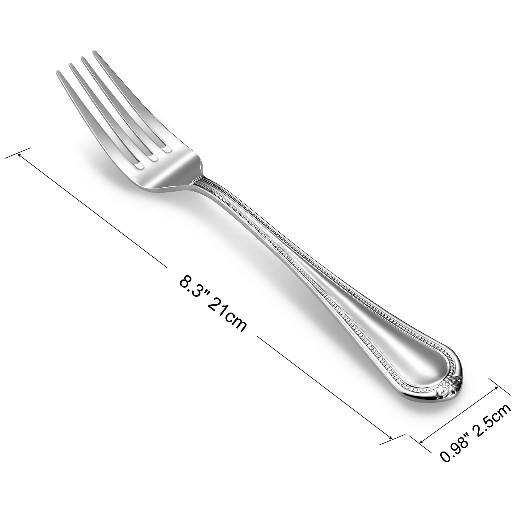 KEAWELL Pearl Edge 4-Piece Premium Fork Set, 18/10 Stainless Steel, Fine Silverware with Mirror Finish, Dishwasher Safe (4, 8" Dinner Forks)