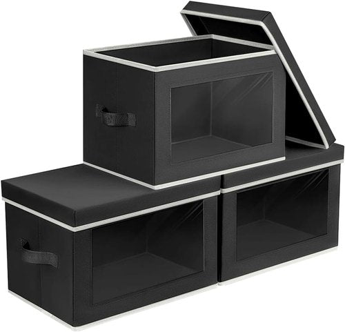 Homsorout Storage Bins - Small Collapsible Fabric Organizers with Lids, 3-Pack in Black