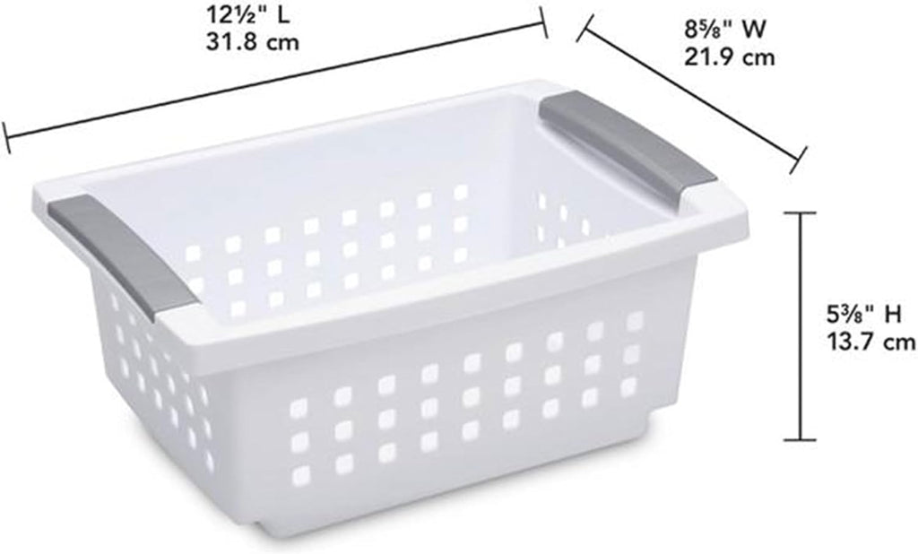 Sterilite Small Plastic Storage Baskets - Stacking Design with Comfort Grip Handles | 8 Pack, White