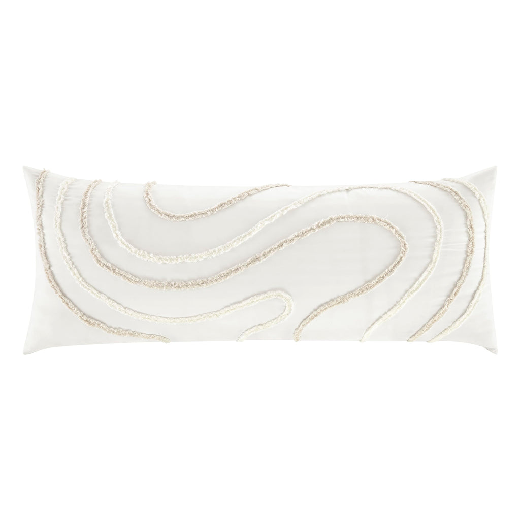 Sweet Jojo Designs Boho Tufted Swirl Body Pillow Cover Case Decorative Accent Long Couch Kids Bed Pregnancy Pillowcase 54x20 Neutral Ivory Taupe Bohemian Pattern Geometric Off White Abstract Unisex