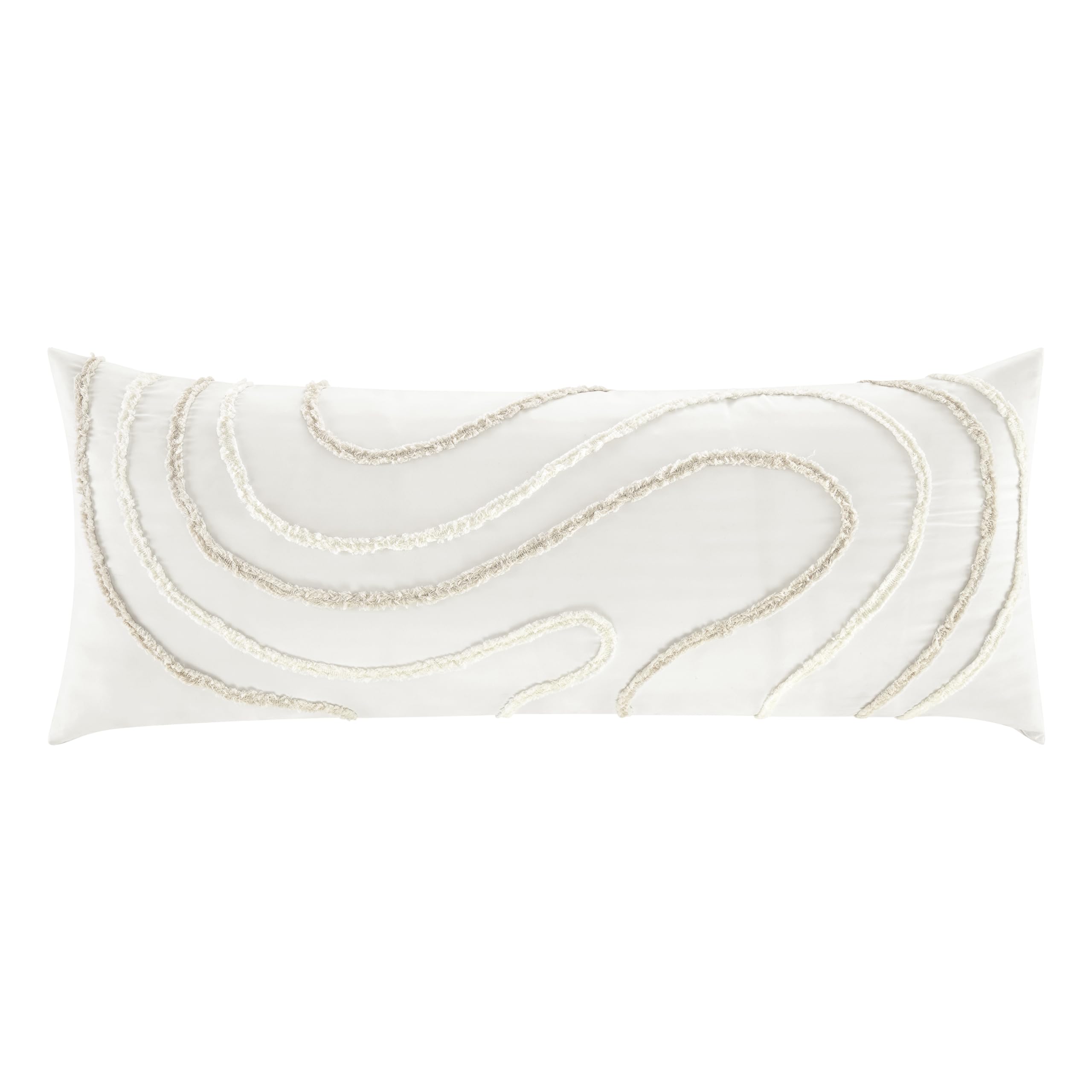 Sweet Jojo Designs Boho Tufted Swirl Body Pillow Cover Case Decorative Accent Long Couch Kids Bed Pregnancy Pillowcase 54x20 Neutral Ivory Taupe Bohemian Pattern Geometric Off White Abstract Unisex