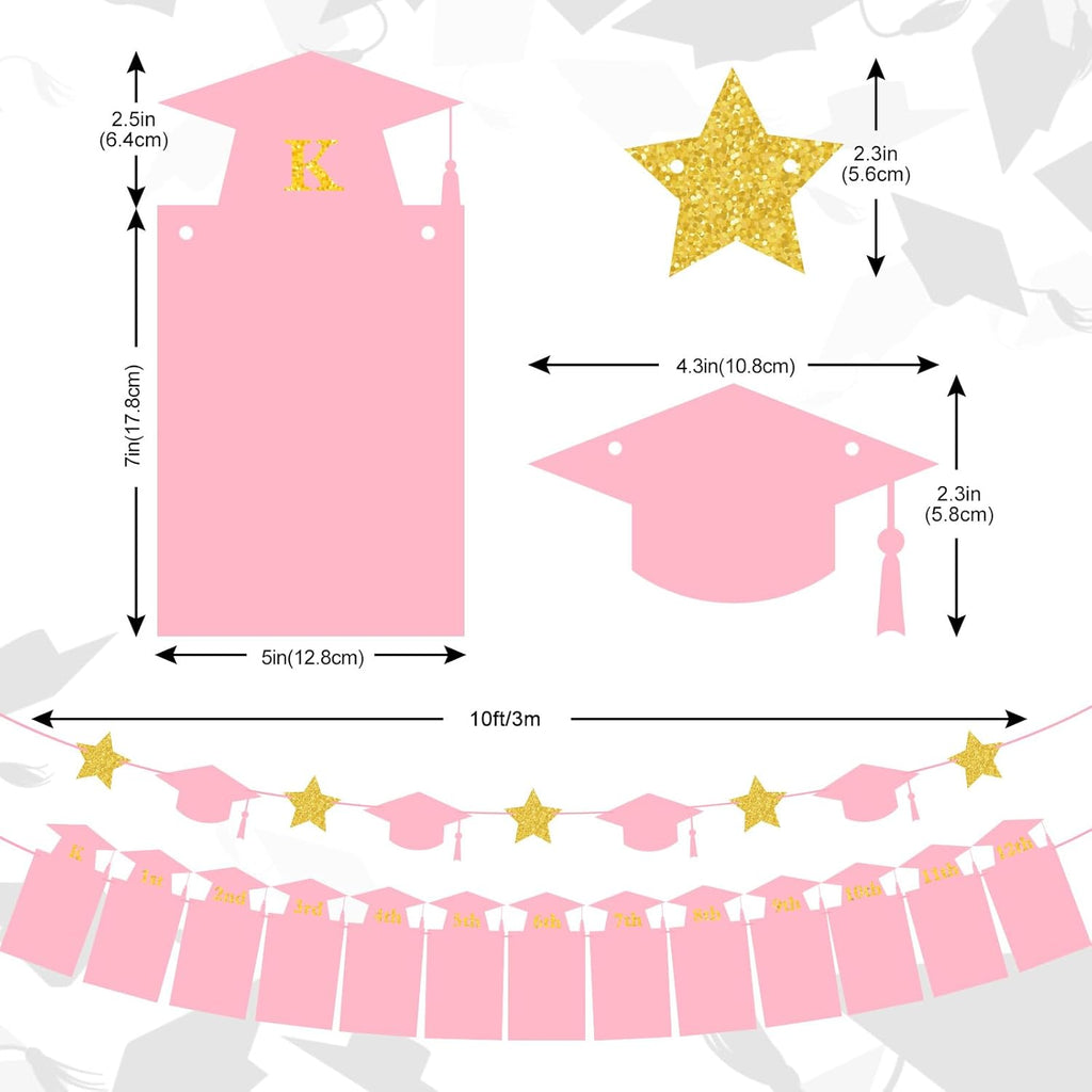 Whaline Graduation Photo Banner - 2026 Congrats Grad Bunting | No DIY Required, Pink Gold Glitter, 5 x 7 Inch
