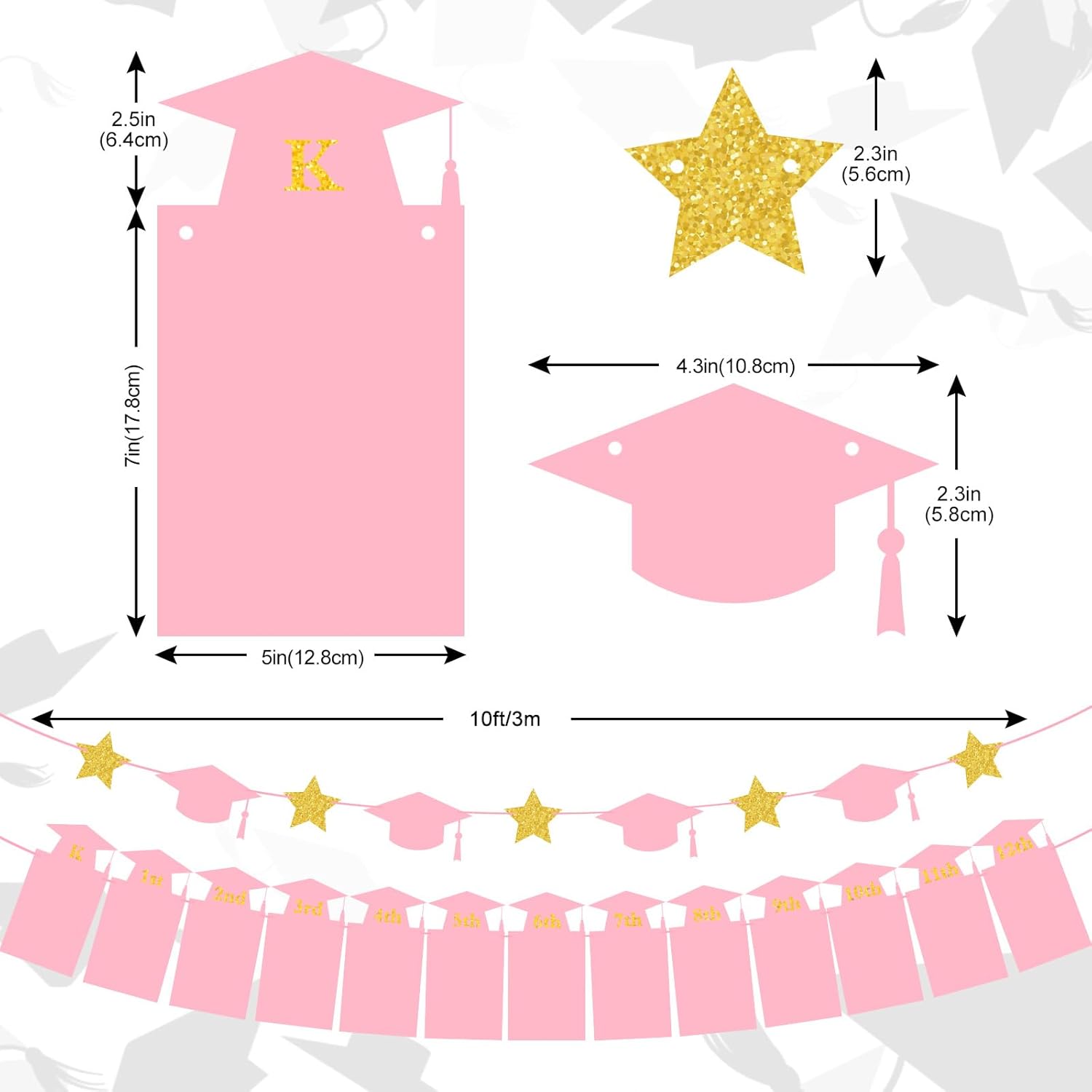 Whaline Graduation Photo Banner - 2026 Congrats Grad Bunting | No DIY Required, Pink Gold Glitter, 5 x 7 Inch
