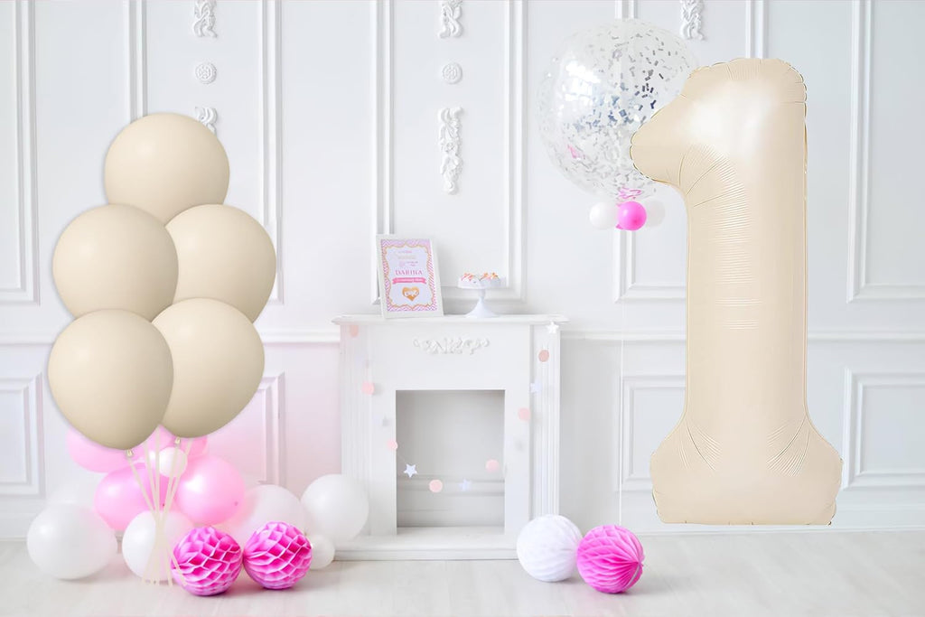 Skiennix 40-Inch Beige Number 1 Foil Balloon - Perfect for 1st Birthday Parties & Baby Showers