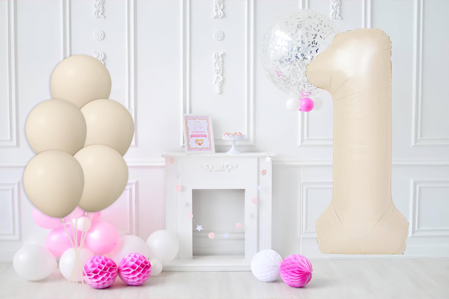 Skiennix 40-Inch Beige Number 1 Foil Balloon - Perfect for 1st Birthday Parties & Baby Showers