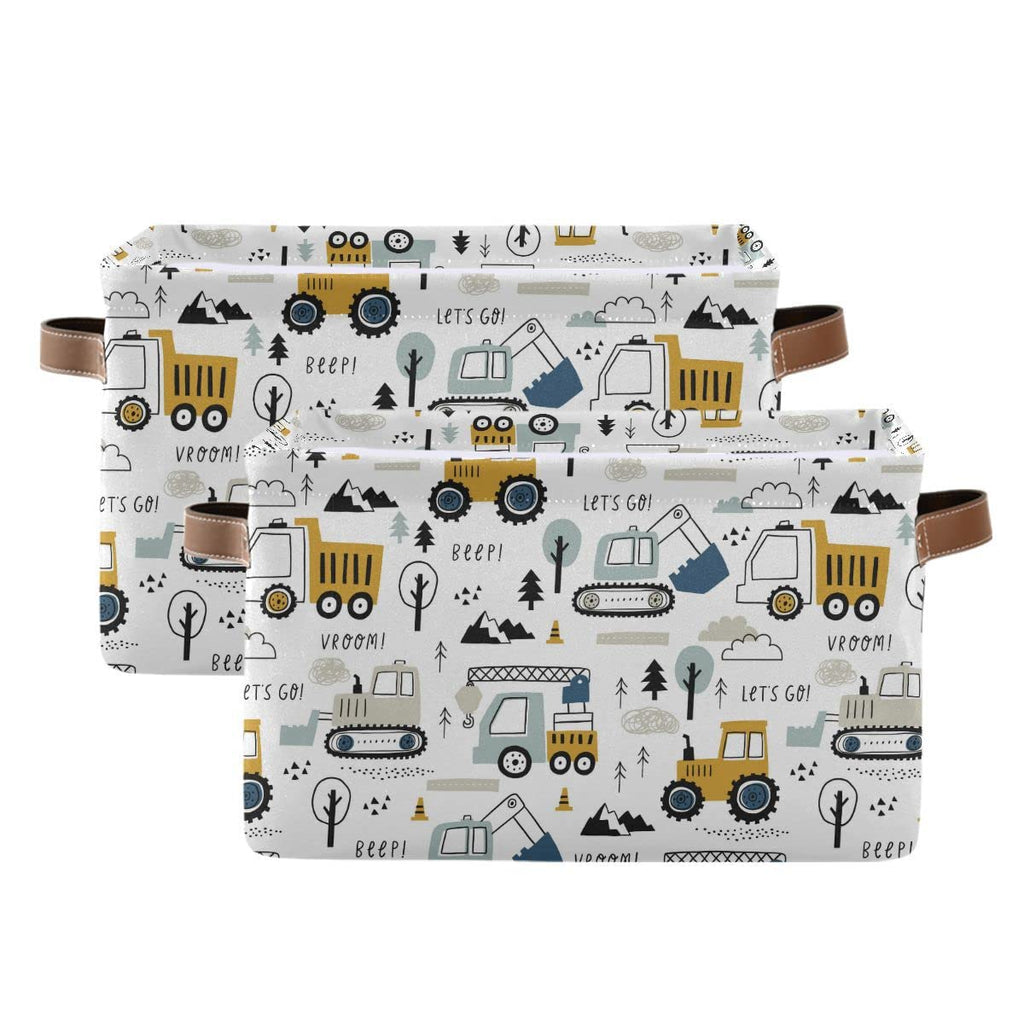 Wamika Excavator Truck Toy Storage Basket Fabric Kitchen Baskets Cars Boys Toys Open Home Storage Bins Boxes Foldable Organizer Bag for Baby Cloth Book Shelf Closet Baskets 16×12×8 Inches