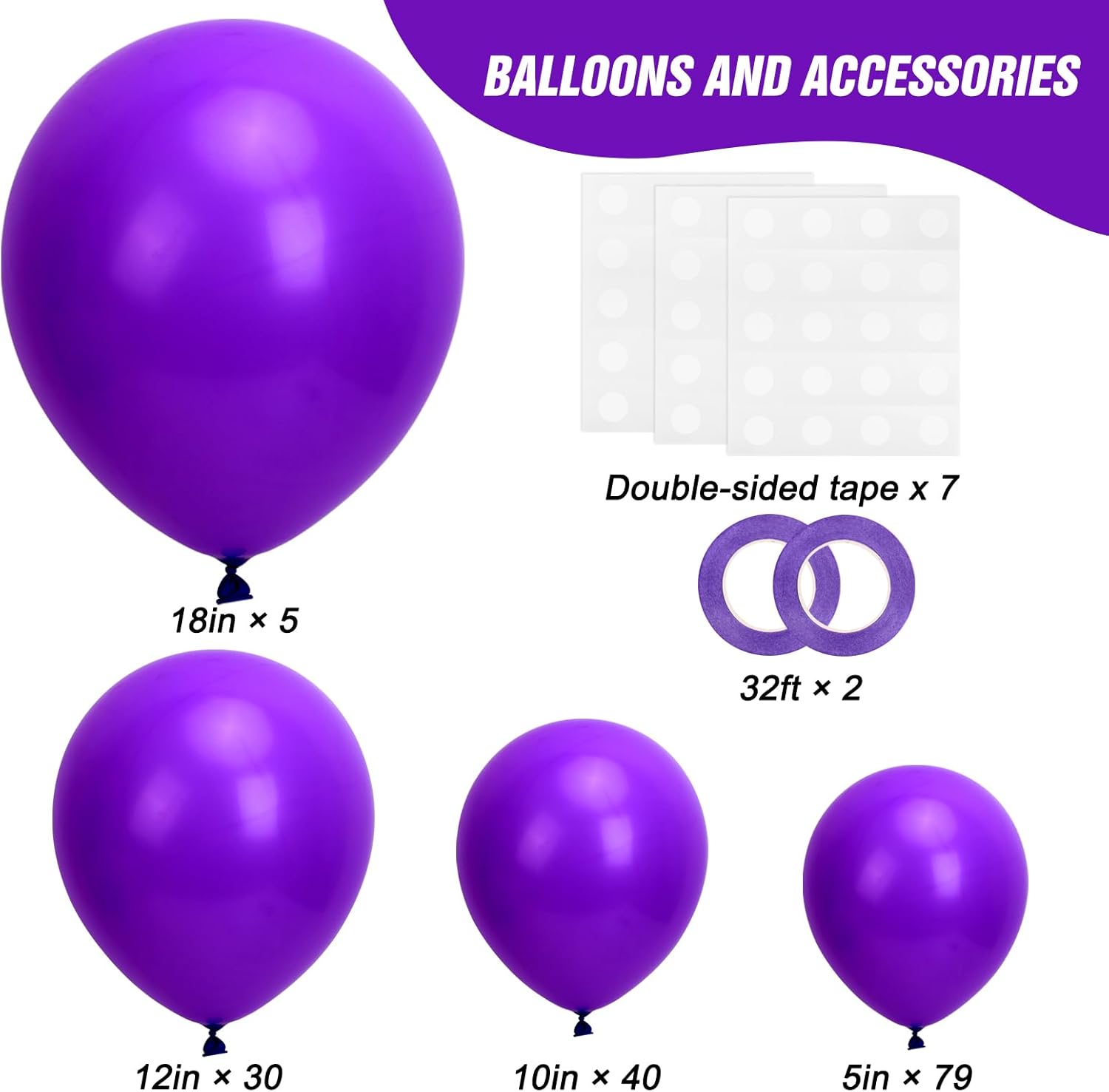 RUBFAC 154pcs Dark Purple Balloon Set - Various Sizes for Birthday, Baby Shower & Graduation Decor