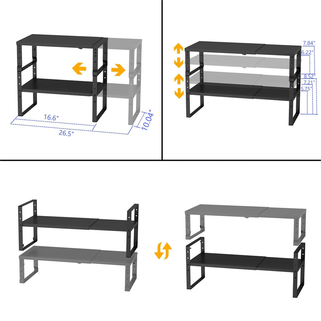 Jojocross Expandable,Stackable Spice Rack,Seasoning Organizer and Storage,Spices Jar Racks for Cabinet,Countertop, Metal Pantry, Cupboard,Laundry Storages,Heavy Duty(2 PACKS/MEDIUM/BLACK)