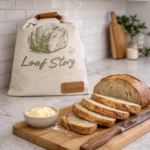 LOAF STORY Double Lock Reusable Beeswax Bread Bags Featuring NEW WIDE Comfort Zipper and Roll Top Velcro Closure, Fully Open XL Airtight Bread Storage for Freezer and Fridge, Gift for Bakers, 2 Pack