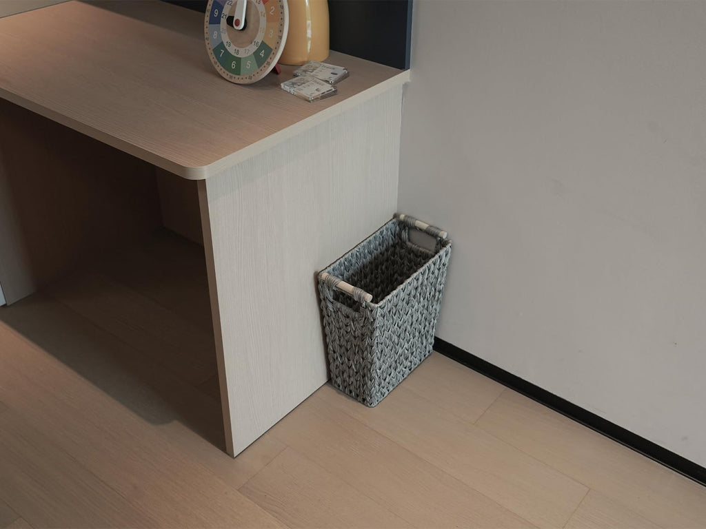 Coeusy Wicker Trash Can,6 Gallon Waterproof Bathroom Garbage Canwith Handle,Narrow Small Waste Basket for Bedroom,Office,Grey